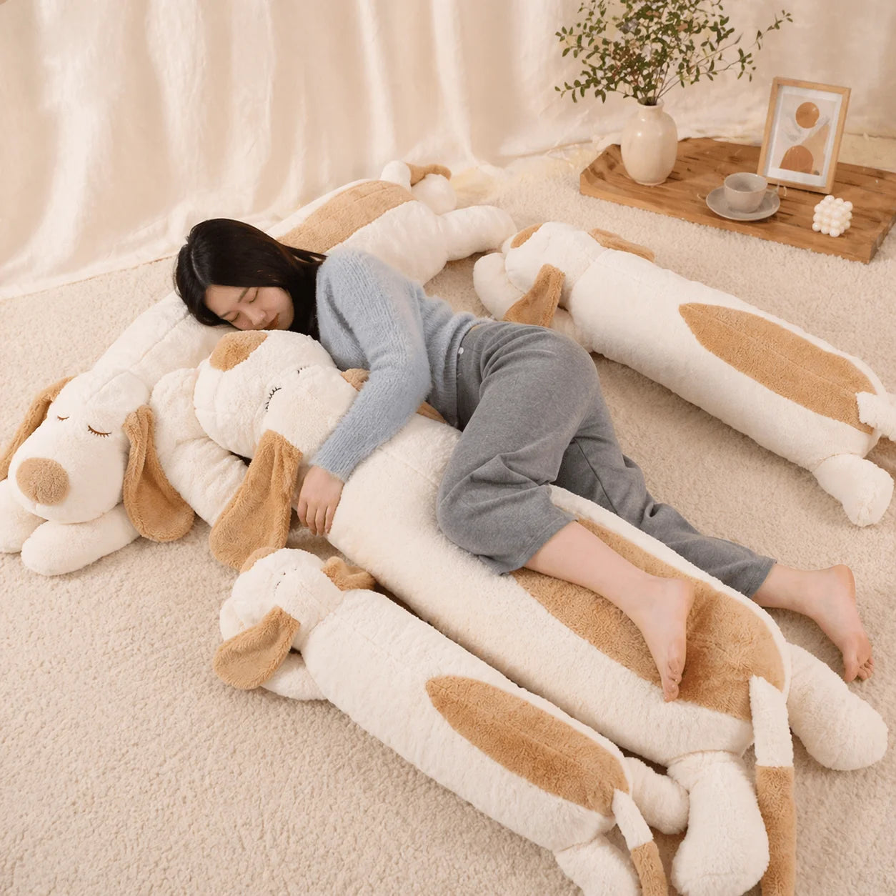 150cm Soft Cotton Giant Down Dog Plush Pillow Doll Long Pillow Stuffed Pet Doll Baby Long Sleep Pillow Accompany Gift